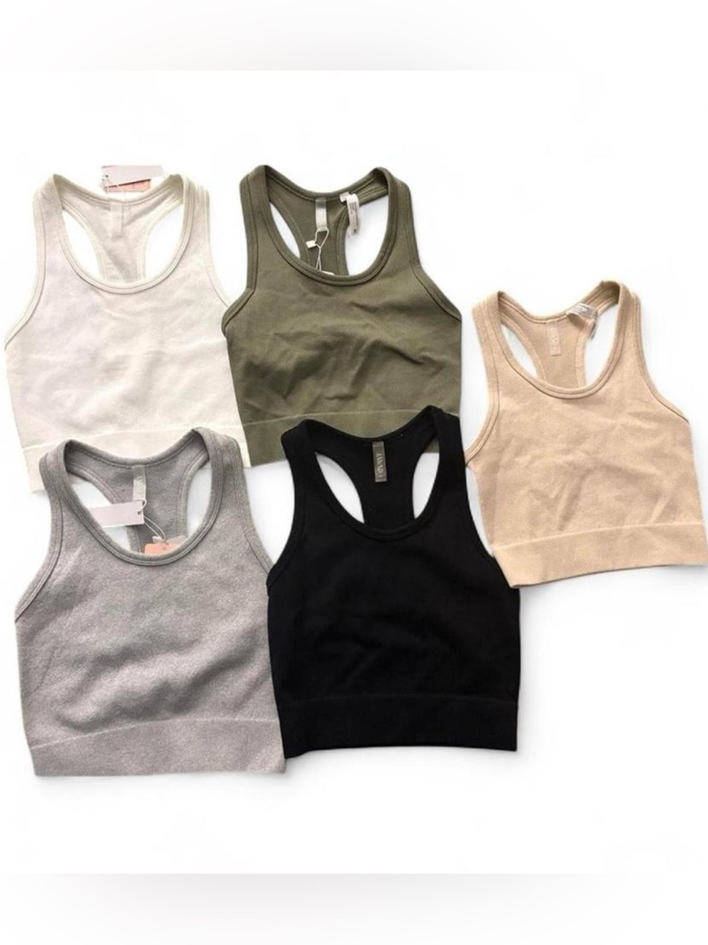 Anwnd Bundle 5 Ribbed Racerback Crop Tank Tops Neutral Basic Athleisure Casual